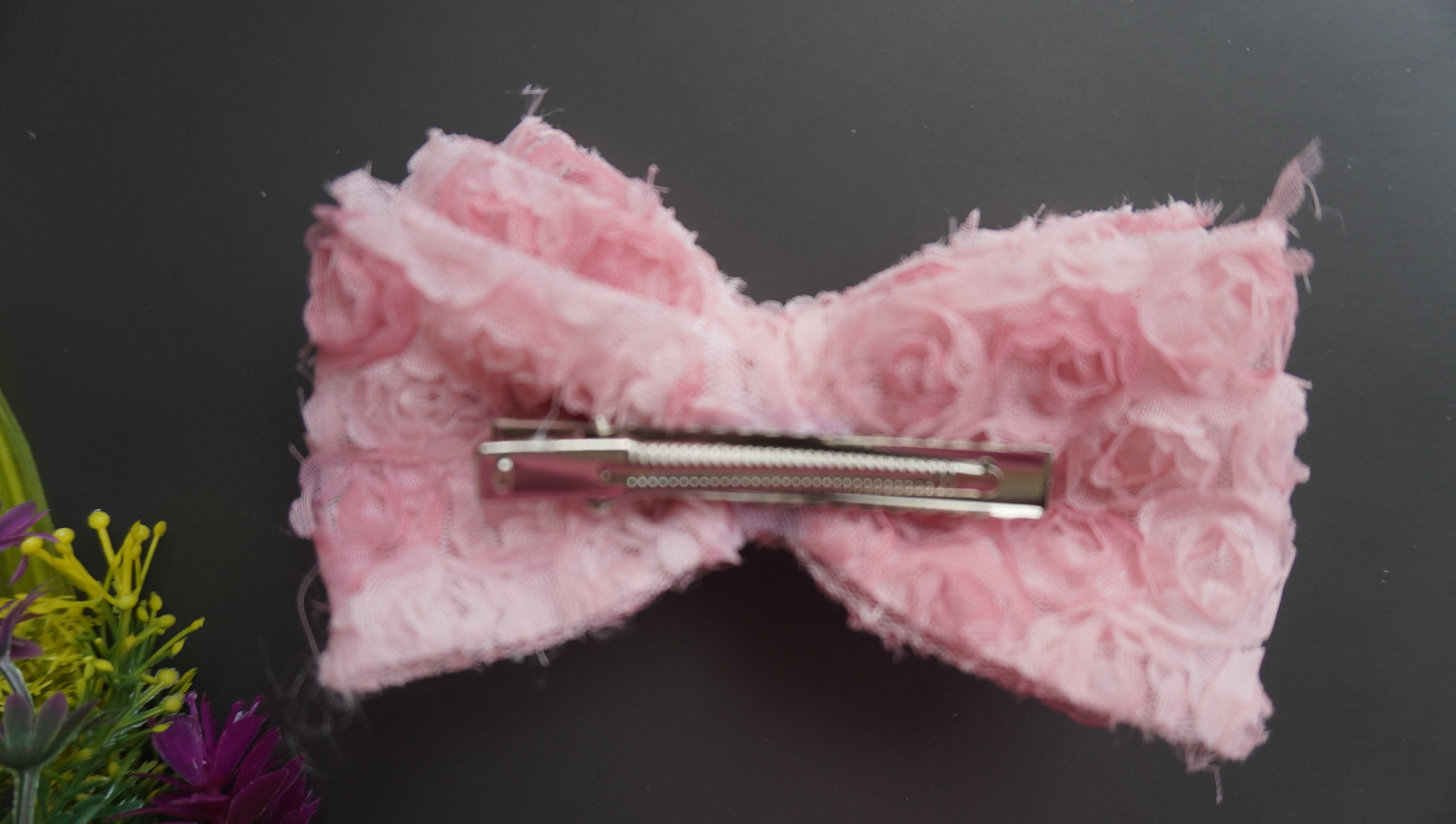 Pink lace bow clip