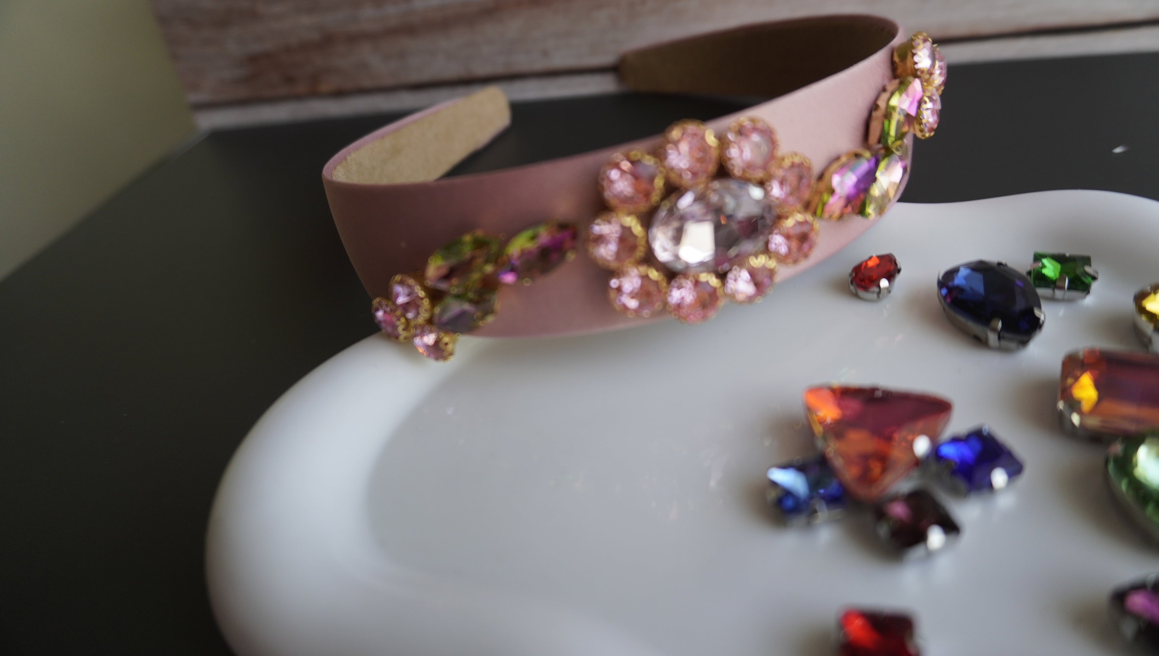 Pink stones unique handmade headband