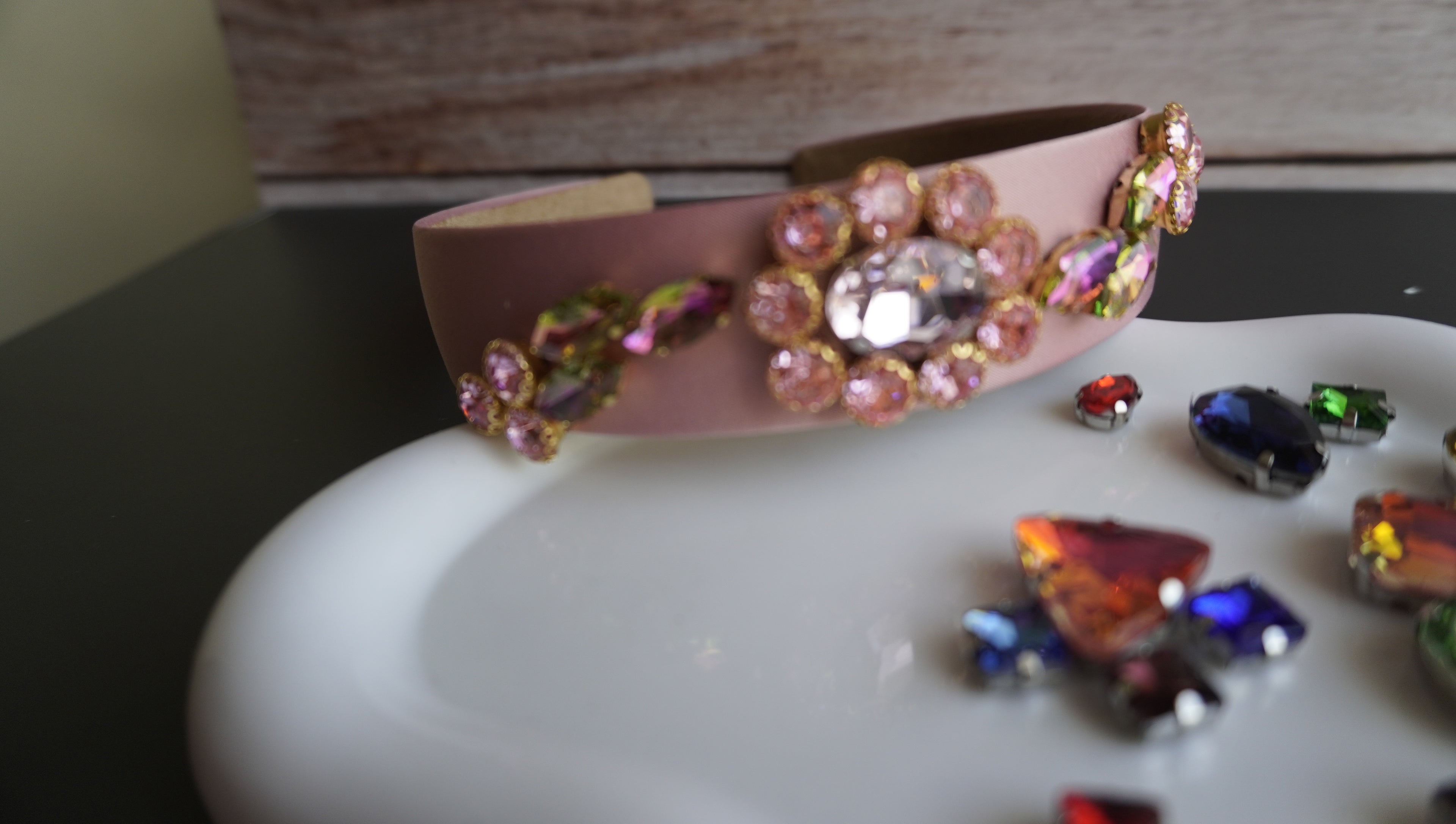 Pink stones unique handmade headband